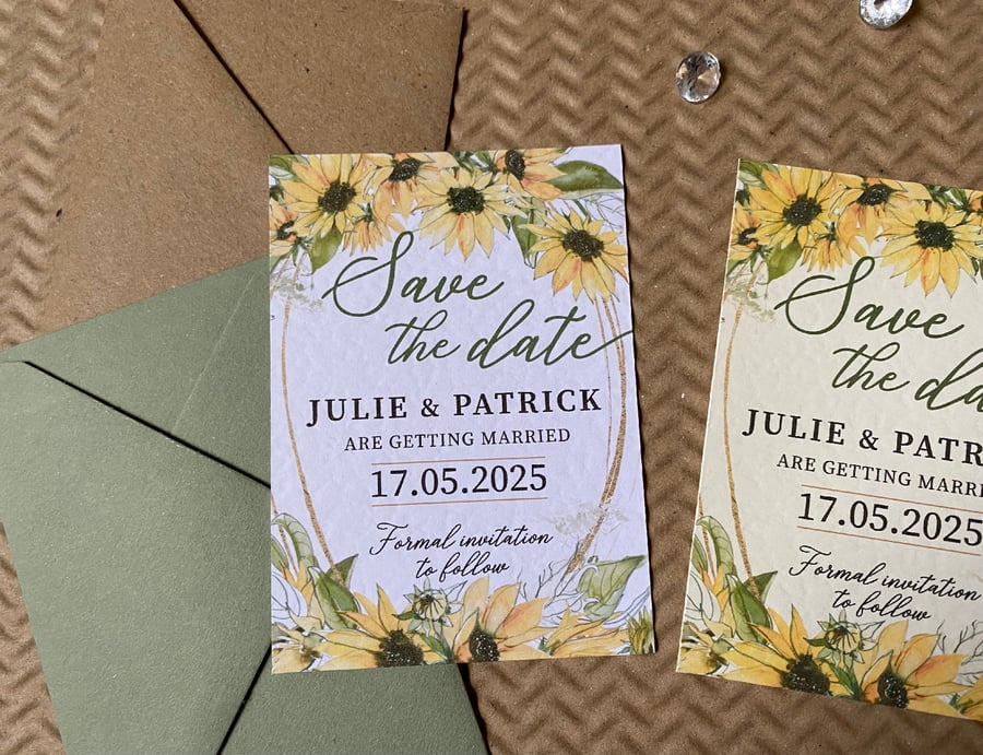 10 SAVE the DATE sunflowers and greenery luxury wedding invitations invites