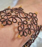 Handmade Brown Lace Bracelet – Gold Beaded Tatting Jewellery