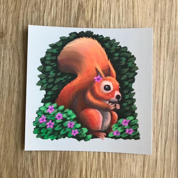 Red Squirrel Square Post Card Print