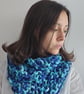 Women's Stretchy Two-Toned Blue Chunky Hand-Knitted Infinity Scarf