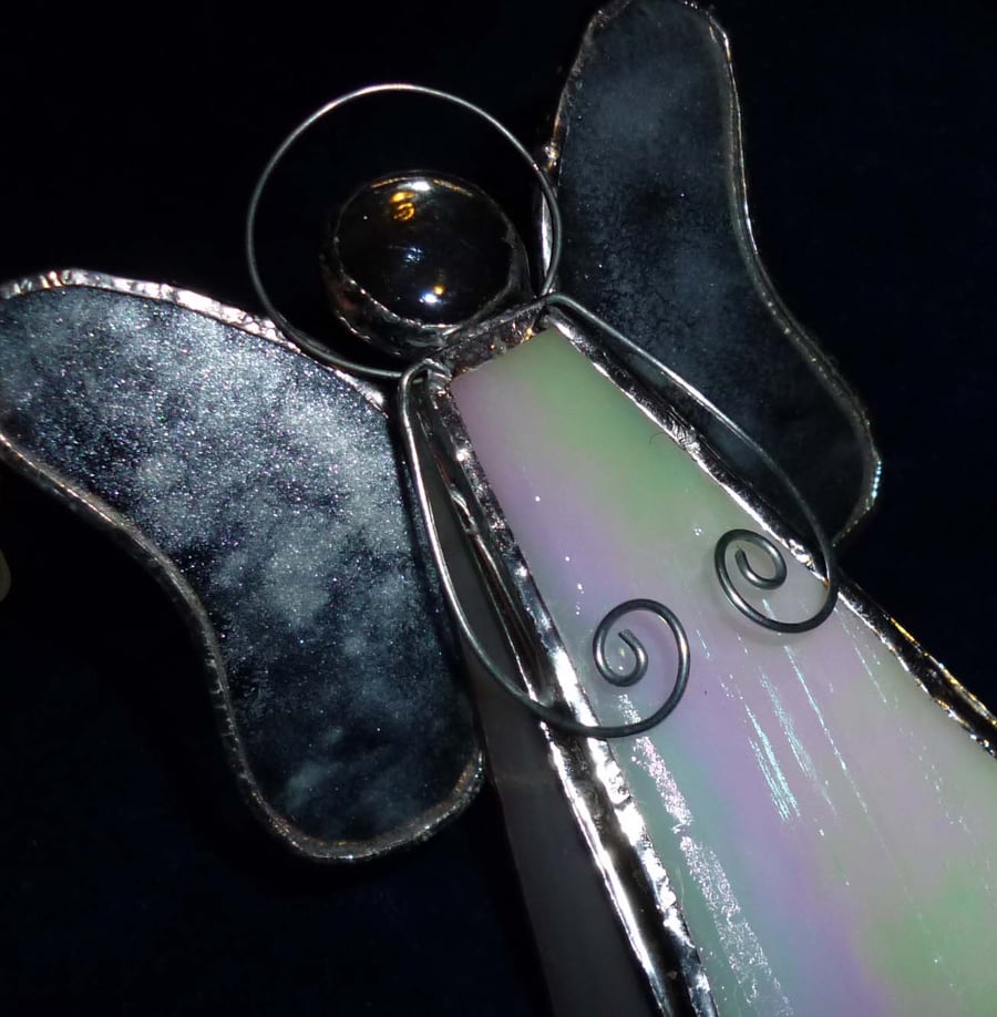 Hand made free standong angel - white irridescent