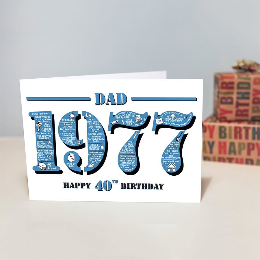 Happy 40th Birthday Dad Greetings Card - Year of Birth - Born in 1977 Facts A5