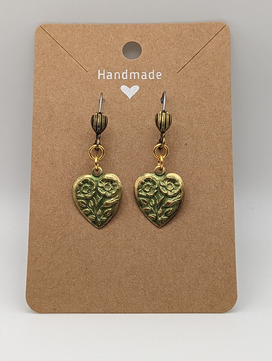 Brass heart earrings