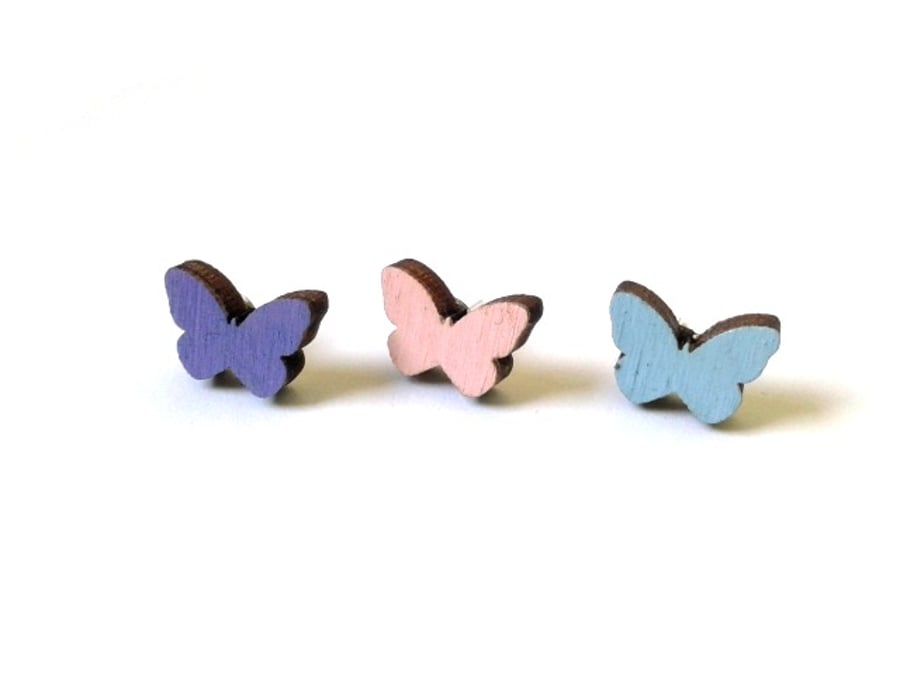 Tiny Wooden Butterfly Stud Earrings