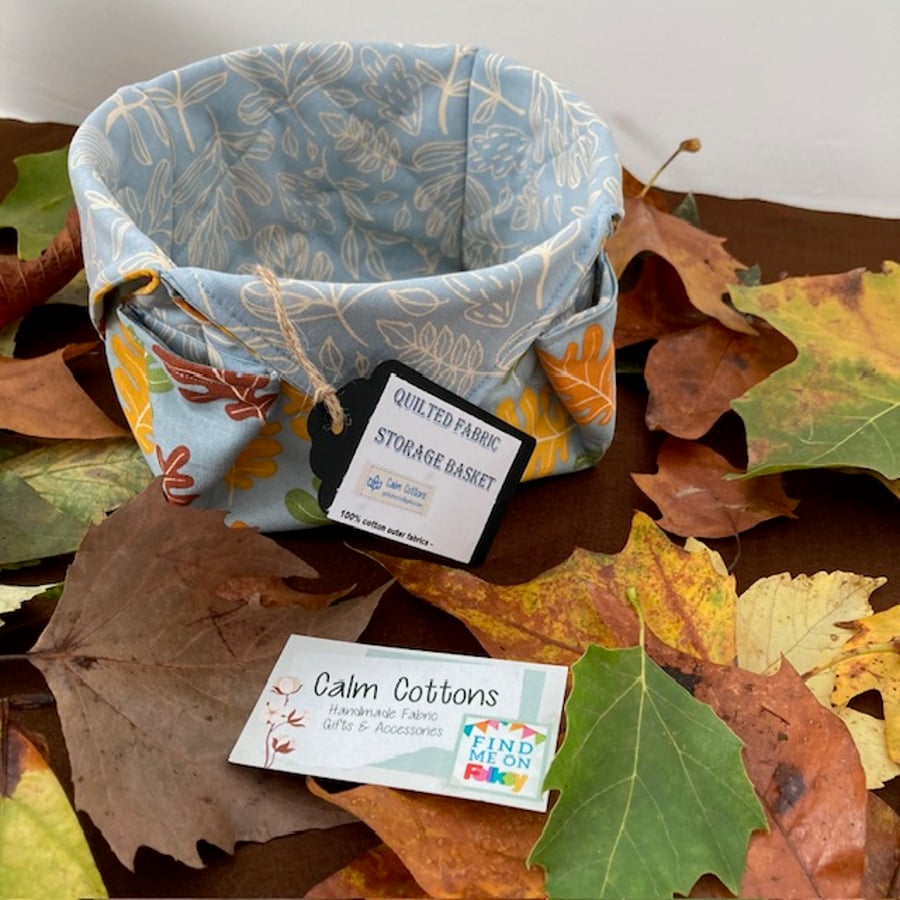 Storage basket - Autumn leaves quilted basket with 2 cable ties
