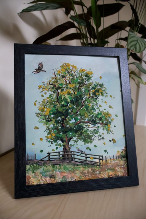 'Blustery Tree' Gouache Painting with 3D Texture