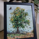 'Blustery Tree' Gouache Painting with 3D Texture