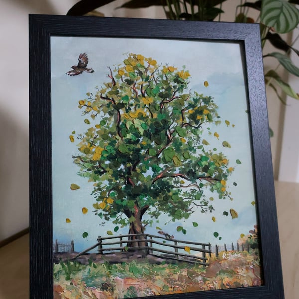 'Blustery Tree' Gouache Painting with 3D Texture