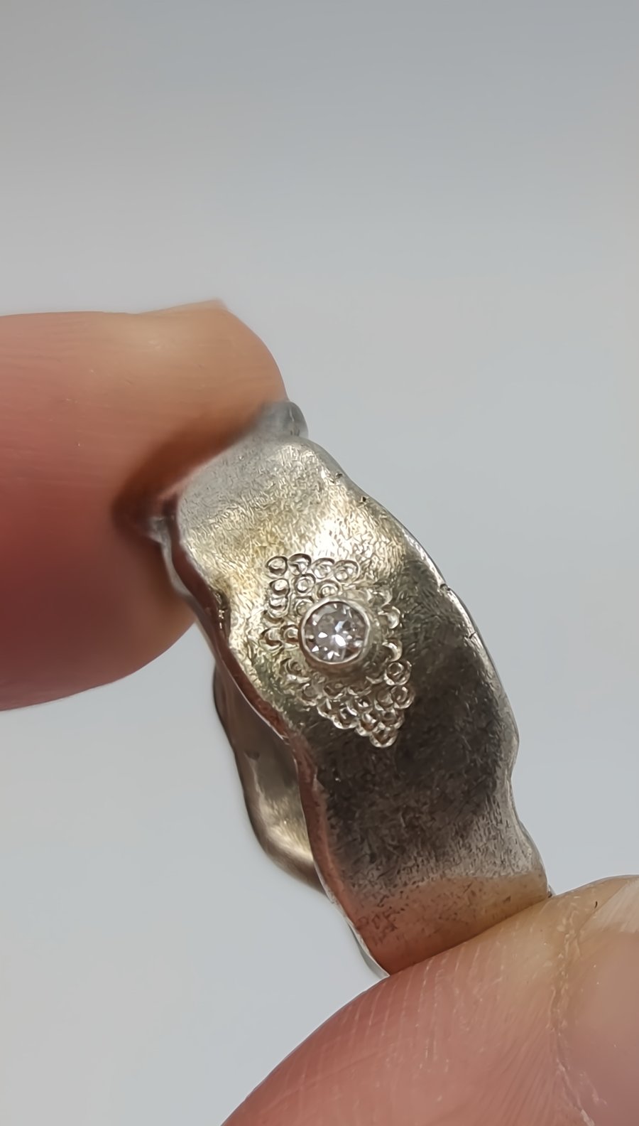 Hand-Forged Sterling Silver Ring with Lab-Grown Diamond