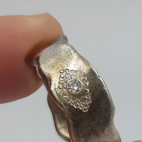 Hand-Forged Sterling Silver Ring with Lab-Grown Diamond