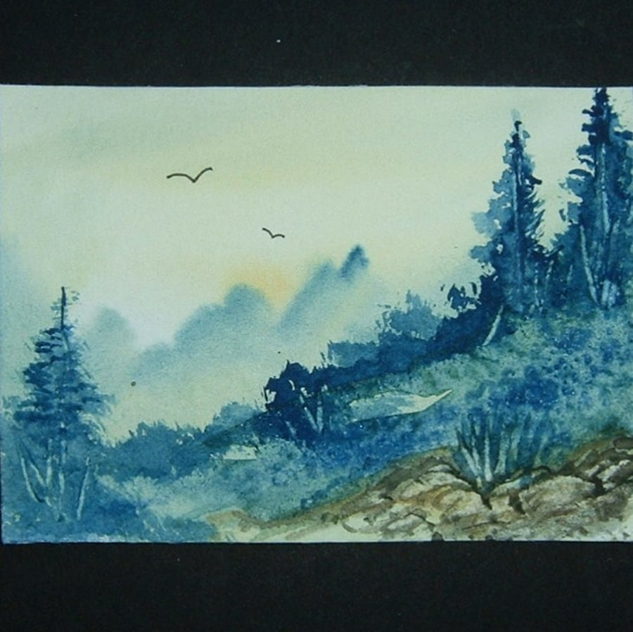 painting art landscape original watercolour aceo ref 79