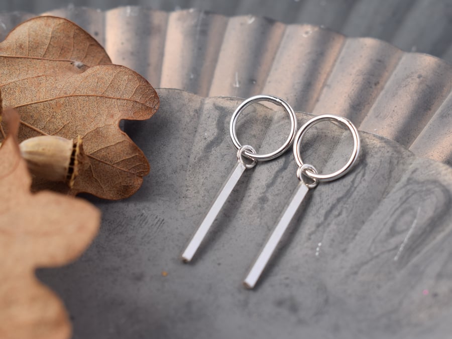 Geometric Stud Earrings, Sterling silver circle drop earrings