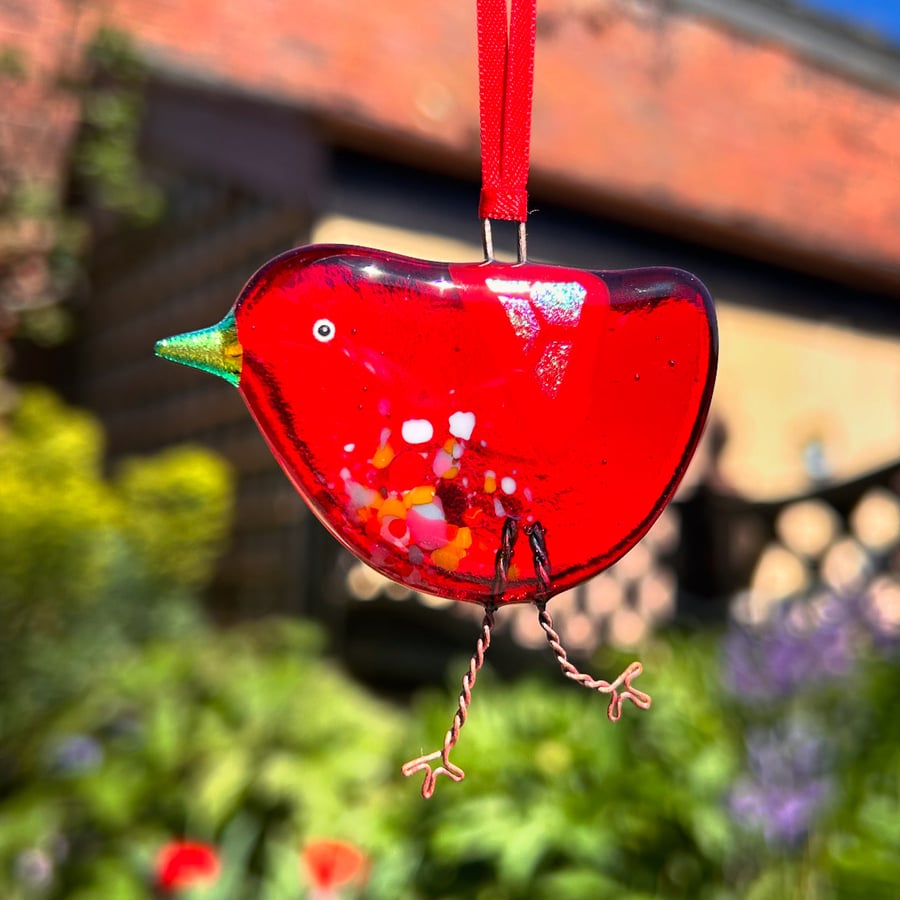BABY Fused Glass Red Bird