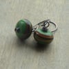 Handmade Copper & Green and Brown Lampwork Glass Bead Earrings