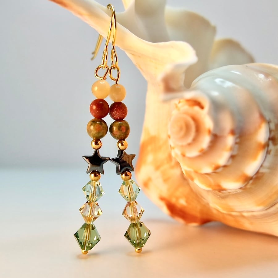 Multi-Stone Earrings With Swarovski Crystals - ... - Folksy