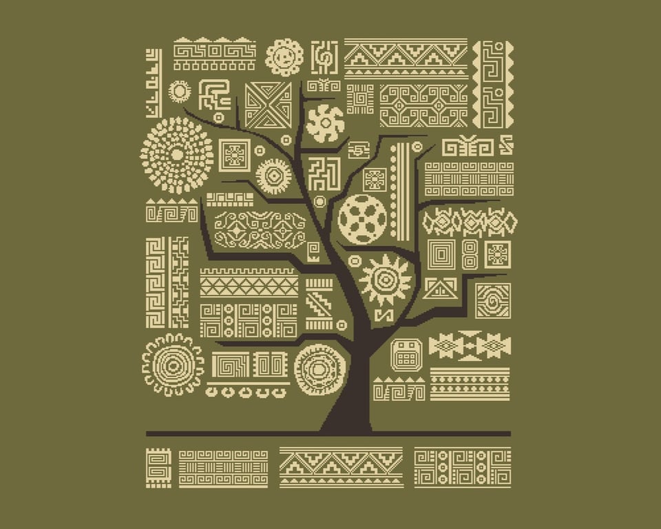 158B - African Aztec Inka Tribal Tree of Life - Air - Cross Stitch Pattern