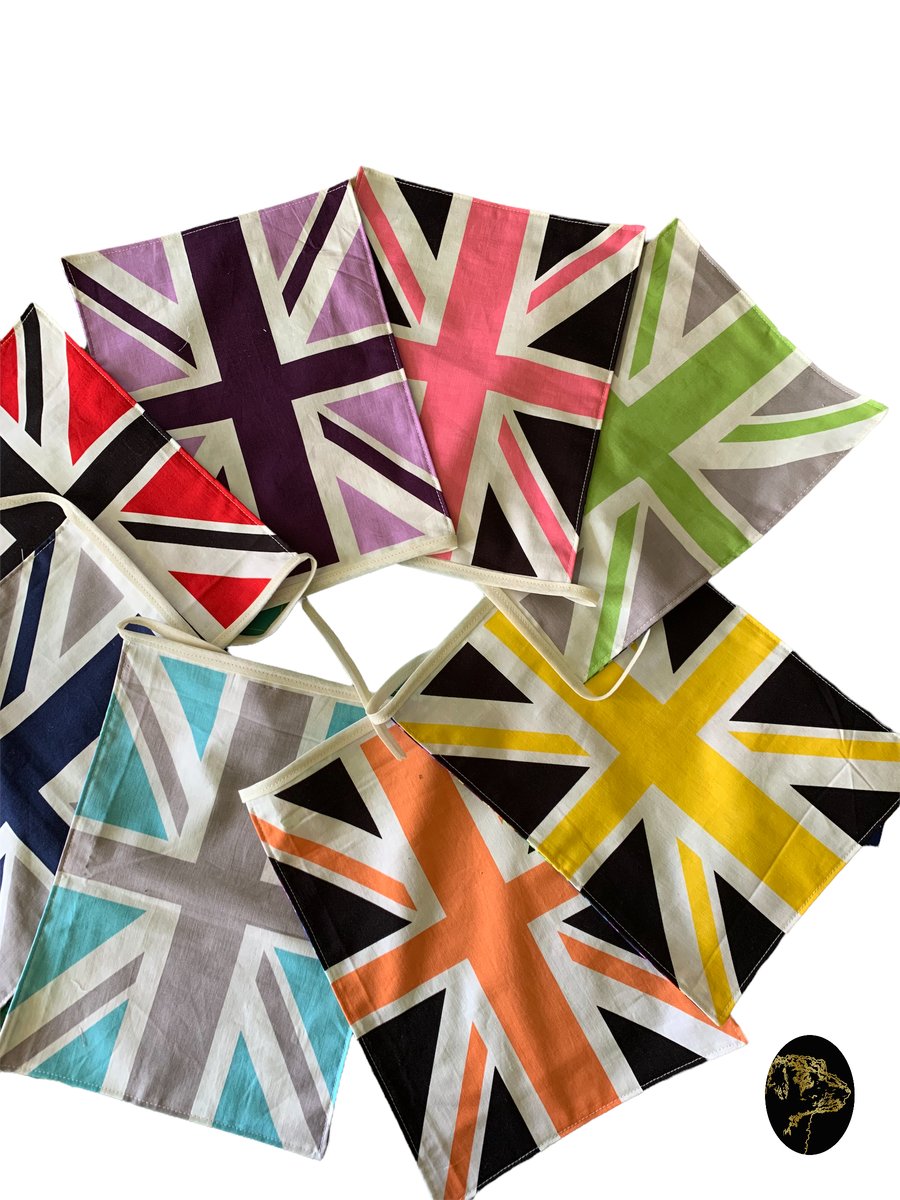Reserved for Leigh- Retro Union Jack Bunting - Mosaic Rainbow backing 