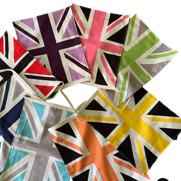 Reserved for Leigh- Retro Union Jack Bunting - Mosaic Rainbow backing 