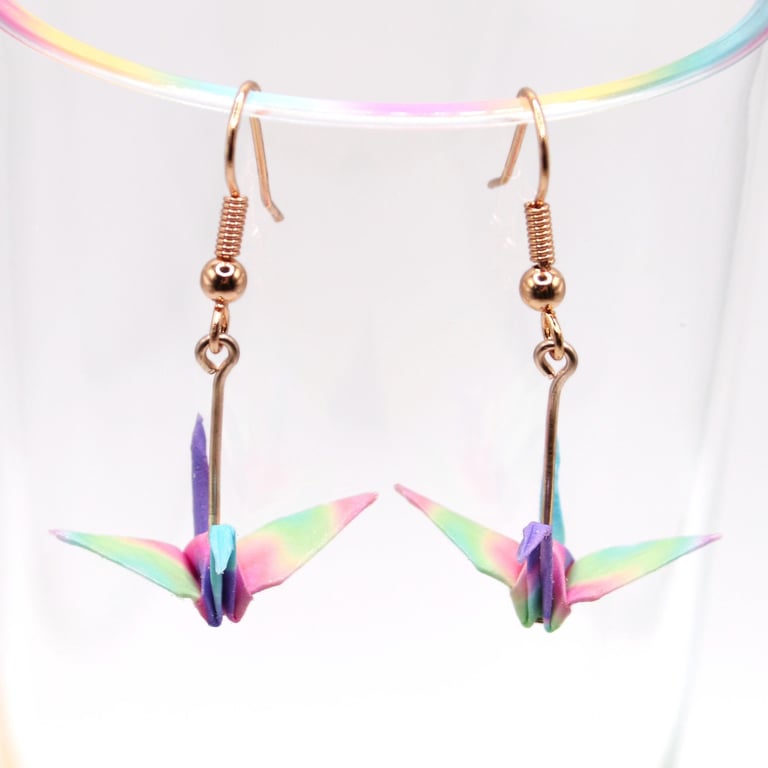 Neon Pastel Origami Crane Earrings.Colourful Earrings.Unique Gift.Fun Earrings