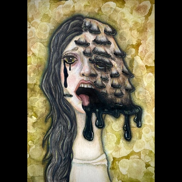 Deliquescence - Original A4 Pop Surrealism Mushroom Painting