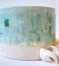 Wheel thrown, hand glazed pot - turquoise, green & blue glazes- made in Norfolk