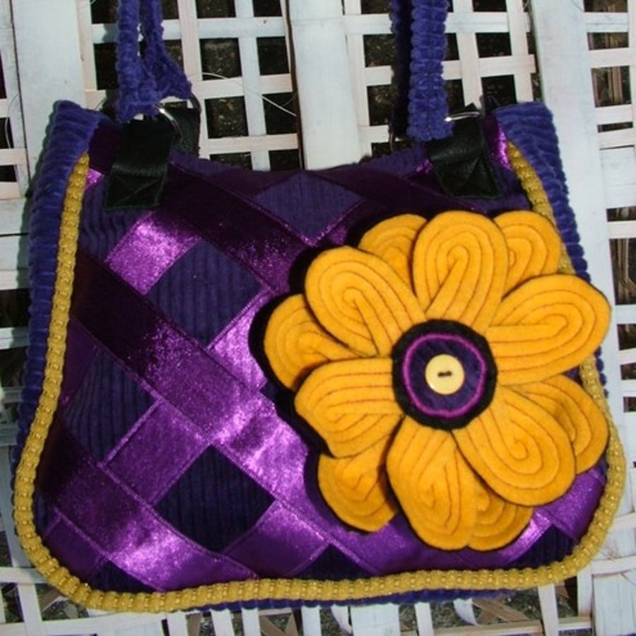 PURPLE RIBBON AND YELLOW CORSAGE HANDBAG