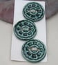 3 Medium Chunky Emerald Green Cog Pattern Ceramic Buttons - Image 1