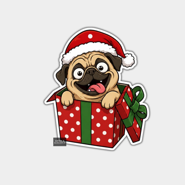 Unique Funny Christmas Gift Tags For Adults, 6pk - Happy Pug Present
