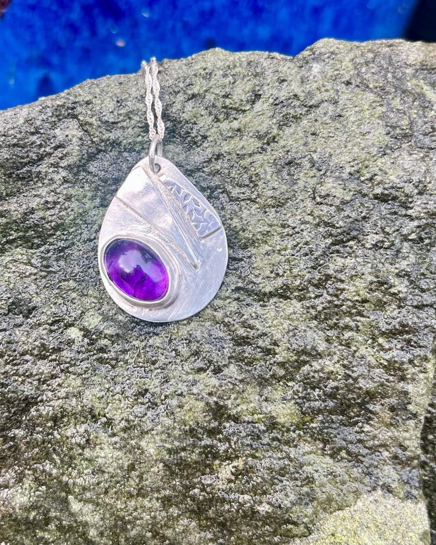 Handmade Sterling Silver 925 Amethyst Pendant Necklace - Perfectly Imperfect