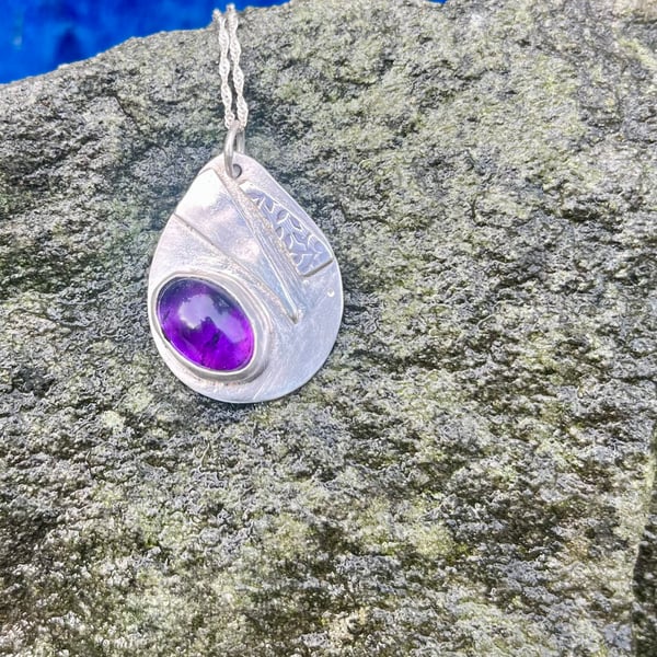 Handmade Sterling Silver 925 Amethyst Pendant Necklace - Perfectly Imperfect