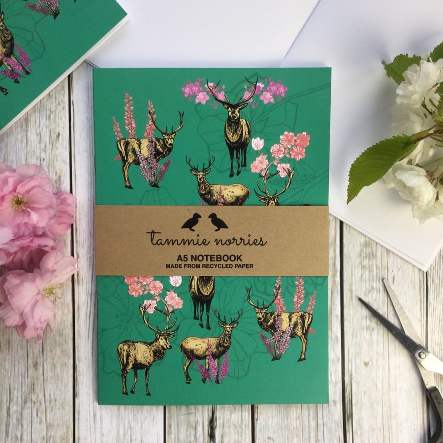 Deer Notebook - Recycled A5 Notebook- Animal Notebook 