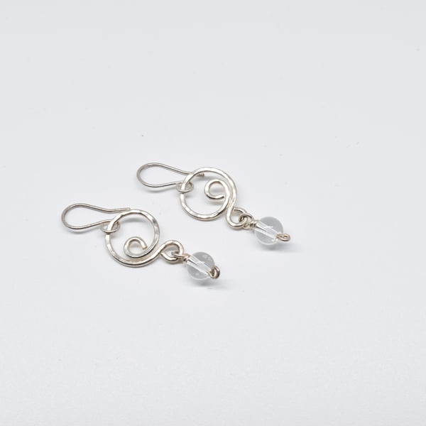 Wire Wrapped Silver Filled and Clear Quartz Drop Earrings
