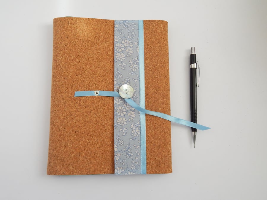 A5 Notebook Cover Liberty Fabric & Cork, for 3 sketchbooks or notebooks 