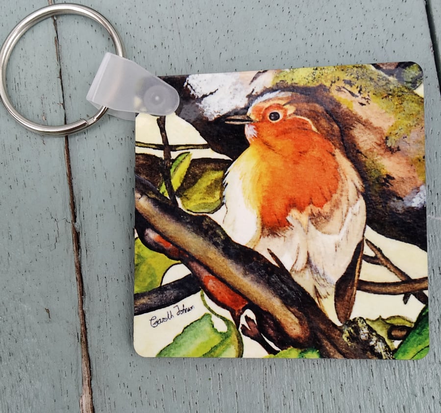 Robin watercolour keyring, watercolour painting keyring, bird lover gifts