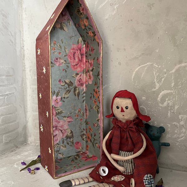 Paper mache rag doll with teddy bear
