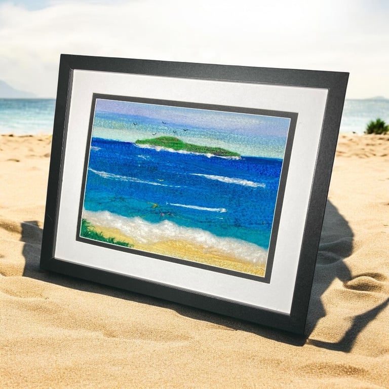 Coastal Island, Textile picture, needle felted, 8" x 10" framed or mounted
