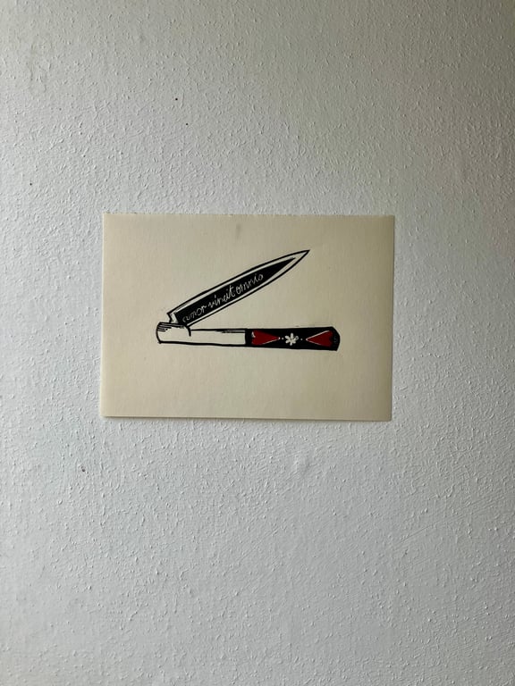 Amor Vincit Omnia (Love Conquers All) linocut print