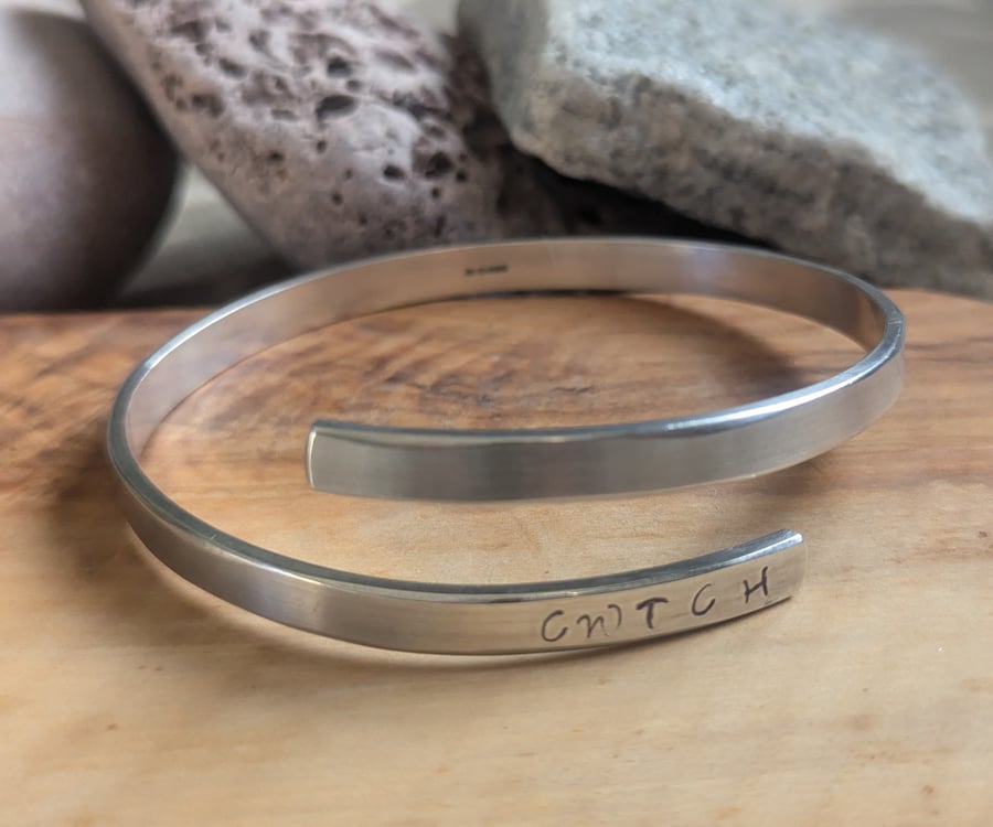 Cwtch and Hearts Bangle, Secret Hearts Inside, Recycled Sterling Silver