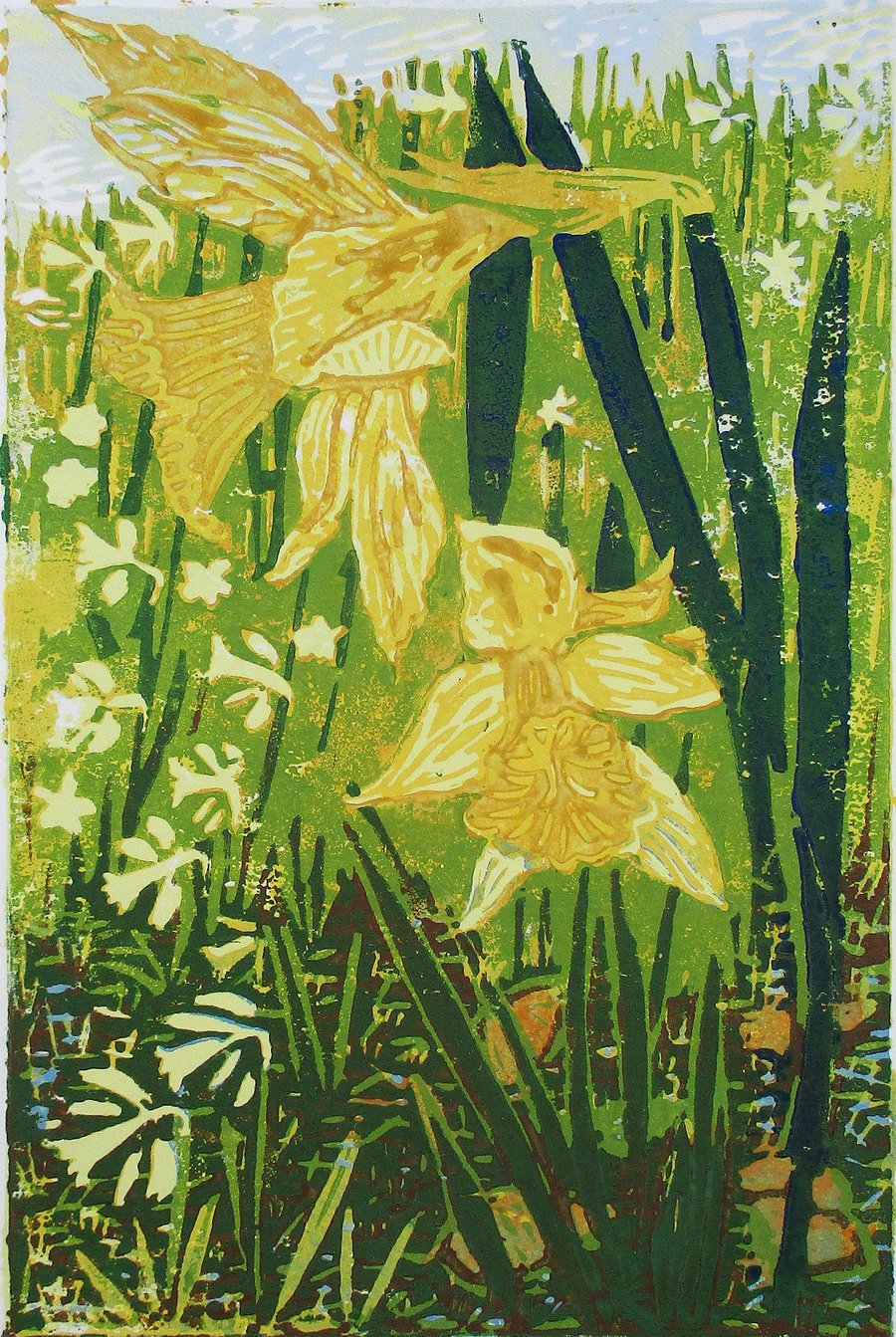 Daffodils, Spring Flowers - Original Linocut - LISTING RESERVED FOR SAM