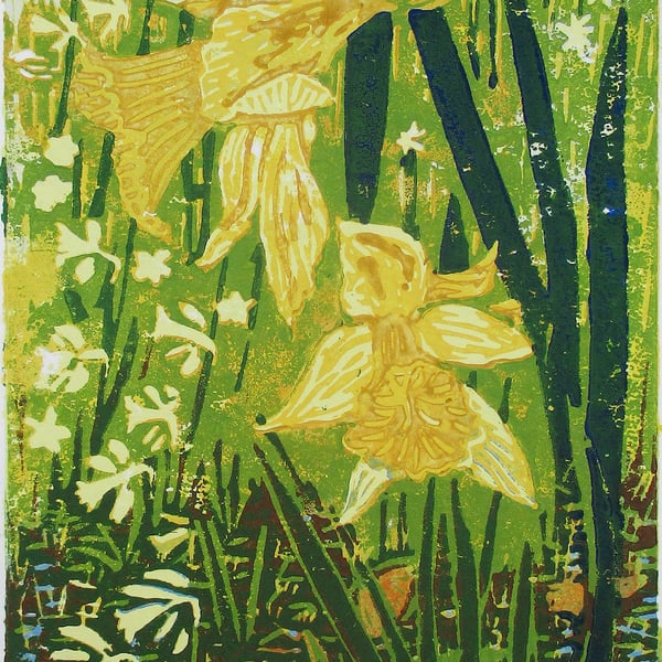 Daffodils, Spring Flowers - Original Linocut - LISTING RESERVED FOR SAM