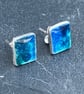 Enamel Studs, blue enamel studs, rectangle blue studs, sea studs, ocean studs,  - Image 2