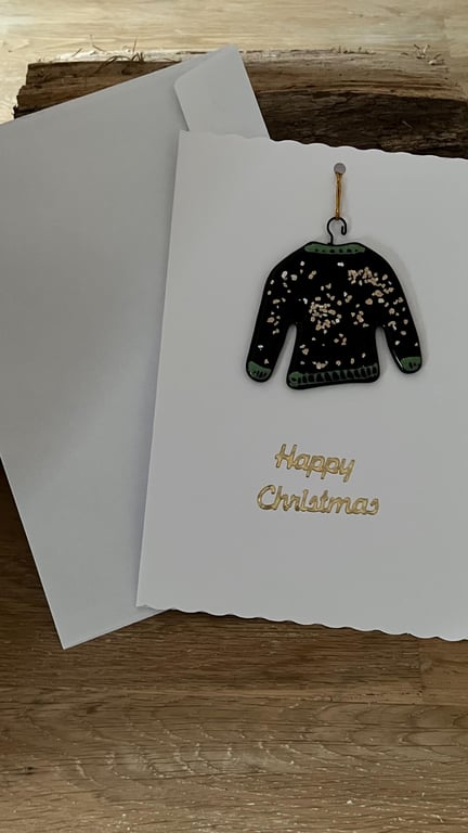 Handmade Detachable Keepsake, Fused Glass Festive Jumper Christmas Card