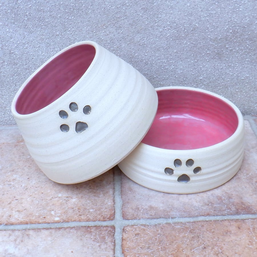 Pair of small custom water and food bowls wheelthrown stoneware pottery 