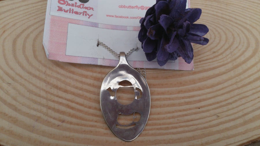 Silver Plated Teaspoon Necklace With Pierced Tea Set