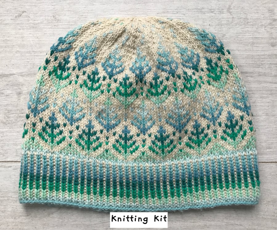 Pastel Fir Tree Hat Knitting Kit - in 4ply yarn - with or without needles