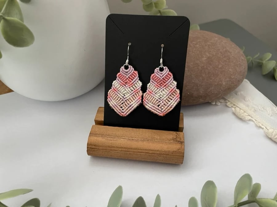 Earrings, feather design macrame earrings, boho accessories, yoga lover gift