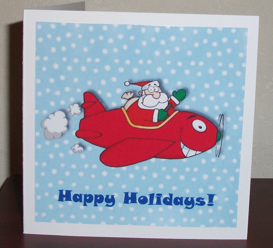 Christmas cards, Santa in plane
