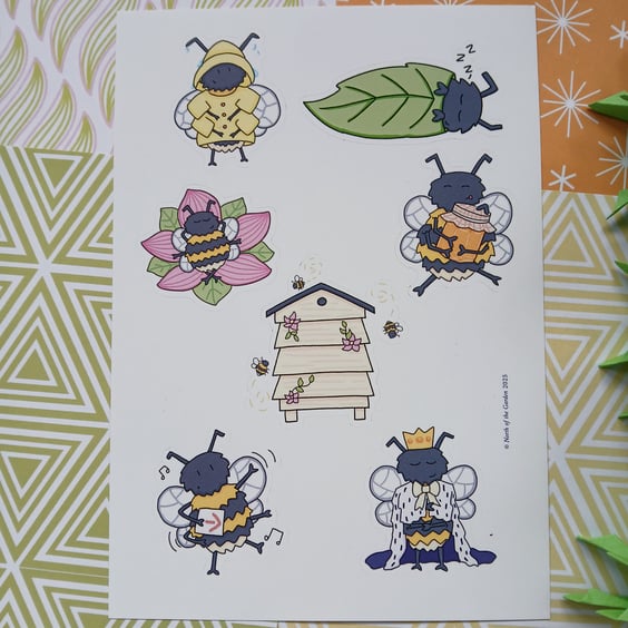 Bumble Bee Sticker Sheet: Garden Wildlife Stickers for Journals and Craft