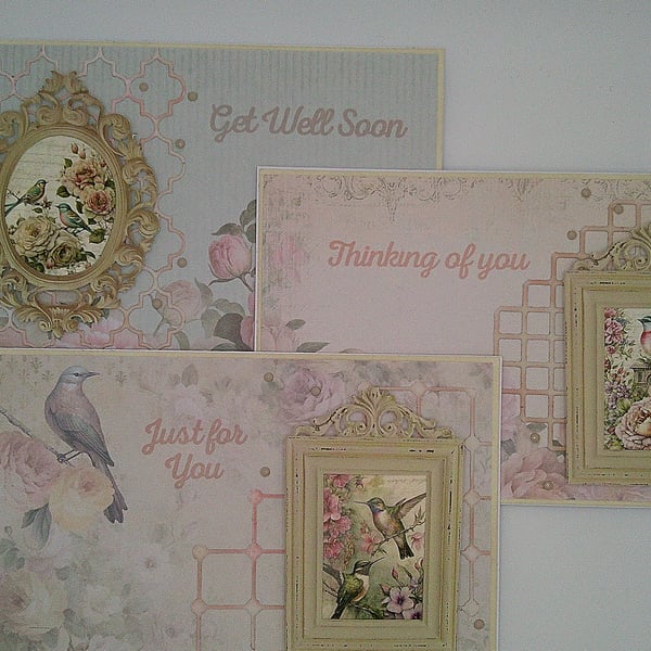 Get Well Soon, Thinking of You and Just For You cards - 3 Card Set
