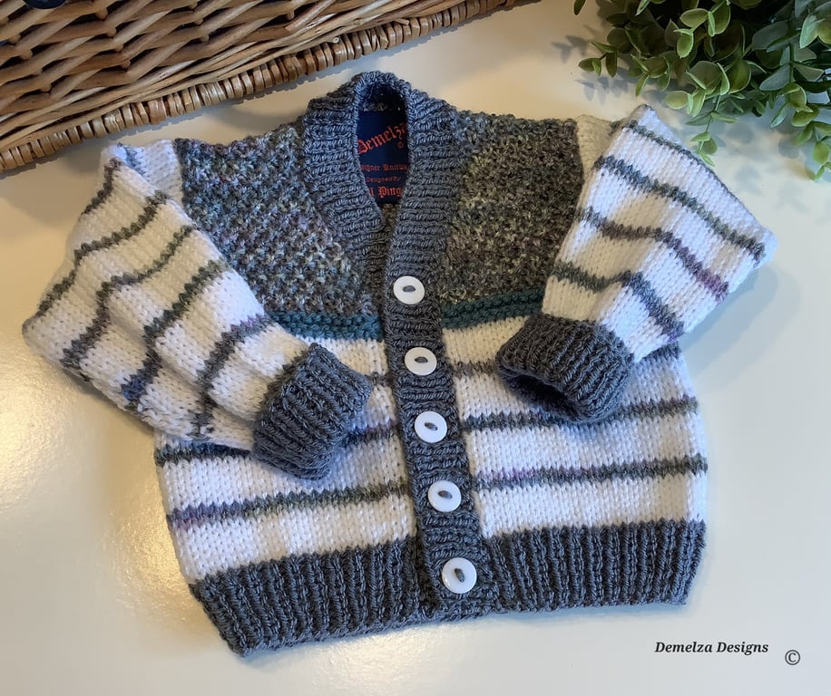 Baby Boy's Hand Knitted Cardigan  6 - 12 months size